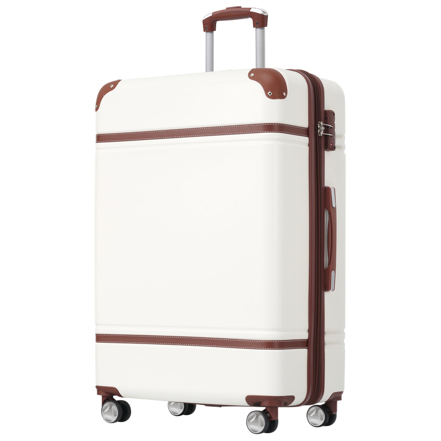 Hardshell Luggage Sets with Bags Lightweight Suitcase Double Spinner Wheels with TSA Lock ,Single Vintage Luggage 24 IN,White