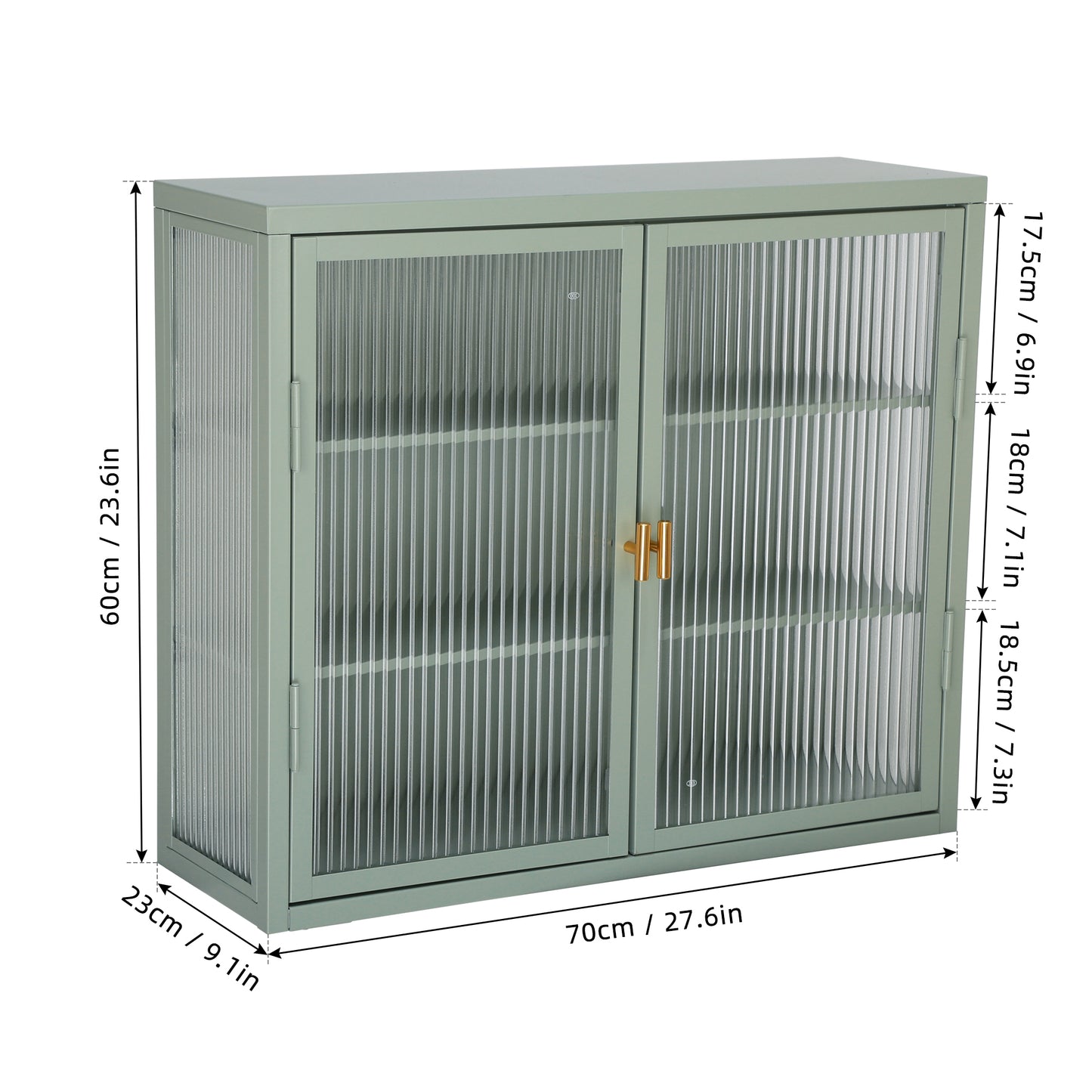 Retro Style Haze Double Glass Door Wall Cabinet With Detachable Shelves for Office, Dining Room,Living Room, Kitchen and Bathroom Mint Green(=OLD ITEM CODE W68751725)