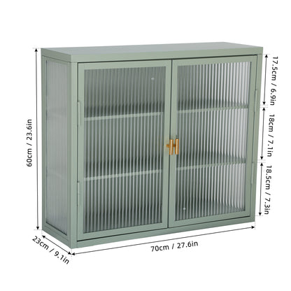 Retro Style Haze Double Glass Door Wall Cabinet With Detachable Shelves for Office, Dining Room,Living Room, Kitchen and Bathroom Mint Green(=OLD ITEM CODE W68751725)