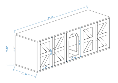 Litter Box Enclosure for 2 Cats, Modern Cat Litter Box Furniture with Double Room, Wooden Litter Box Furniture with Cat Door, 59.05"L x 17.71"W x 18.89"H-White