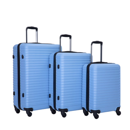 3 Piece Luggage Sets ABS Lightweight Suitcase with Two Hooks, Spinner Wheels, TSA Lock, (20/24/28) LIGHT BLUE