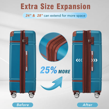 Hardshell Luggage Sets 3 Pieces 20"+28" Luggages and Cosmetic Case Spinner Suitcase with TSA Lock  Lightweight,Blue