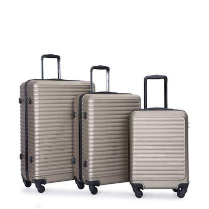 3 Piece Luggage Sets ABS Lightweight Suitcase with Two Hooks, Spinner Wheels, TSA Lock, (20/24/28) GOLD