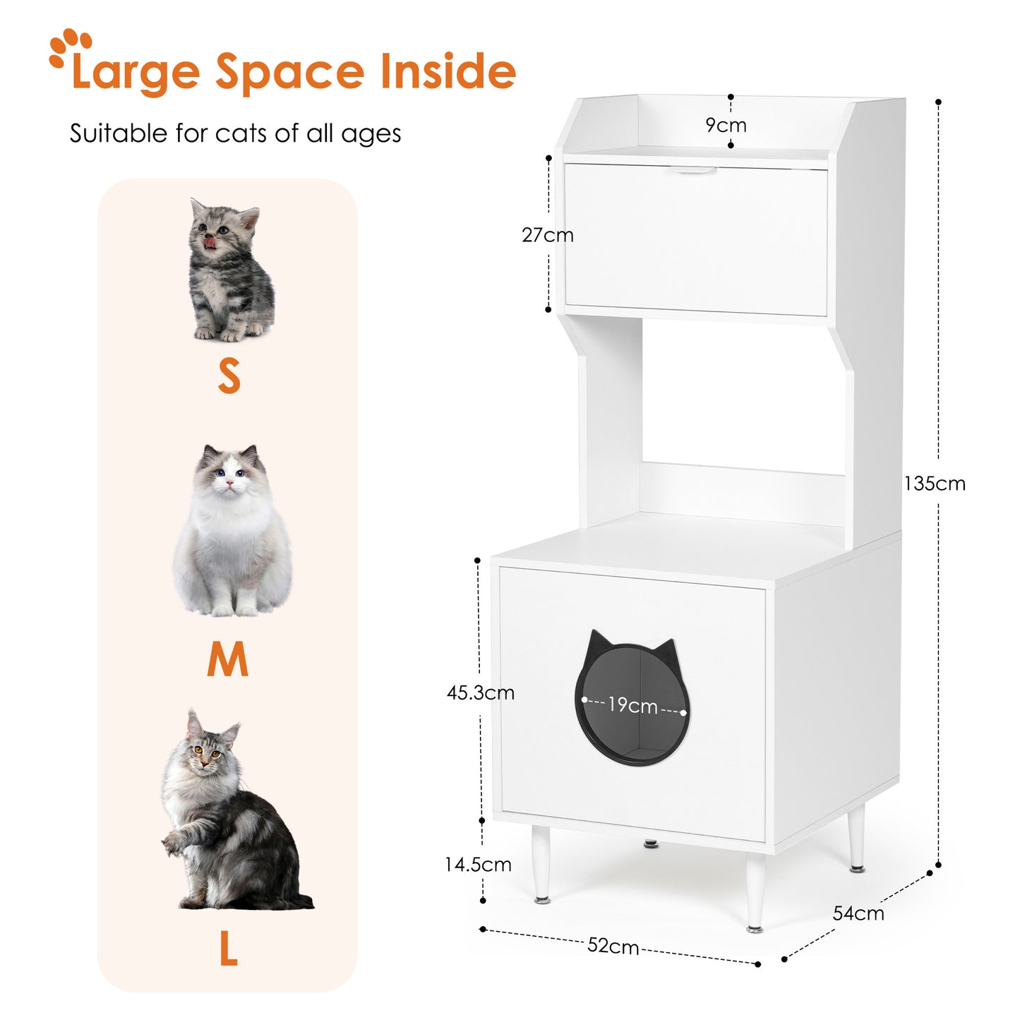 Litter Box Enclosure with Shelves and Doors White Wooden Hidden Cat Litter Box Furniture Industrial Indoor Cat House Washroom Pet Crate Storage Cabinet