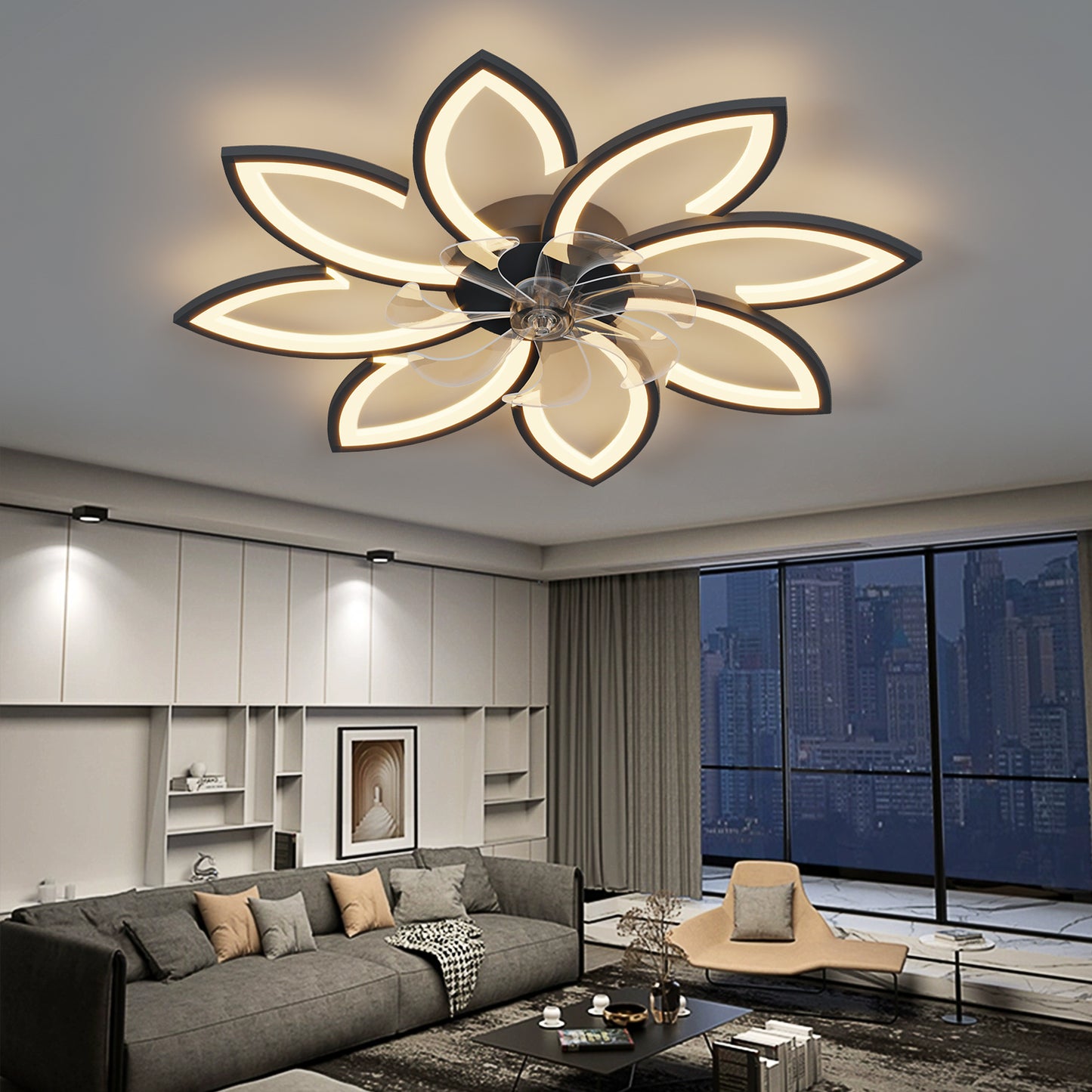 35.4In Ceiling Fan with Lights, Remote Control 3 Color Temperatures,6 Gear wind Speed Fan Light