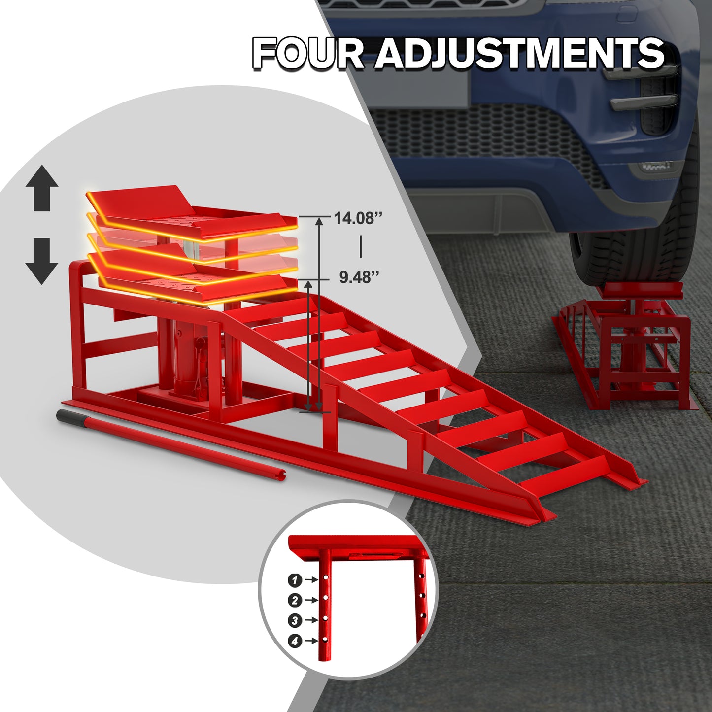 2 Pack Hydraulic Car Ramps 5T 11000lbs Low Profile Car Lift Service Ramps Truck Trailer Garage,Height Hydraulic Vehicle Ramps (Red)