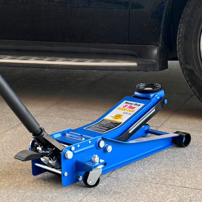 3T Heavy Duty Horizontal Double Pump Floor Jack Foot Model,and Steel Racing Floor Jack with Dual Piston Quick Lift Pump,3 Ton (6,000 lb) Capacity,Blue