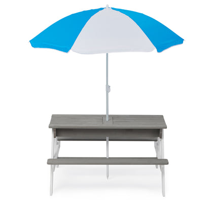 3-in-1 Kids Outdoor Wooden Picnic Table With Umbrella, Convertible Sand & Wate, Gray ASTM & CPSIA CERTIFICATION