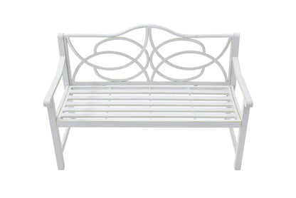 Outdoor Garden Patio Bench,Iron Metal Steel Frame Park Bench with Backrest and Armrest, Slatted Seat for Park, Yard & Porch, Balcony, Accommodates 2-3 People,White