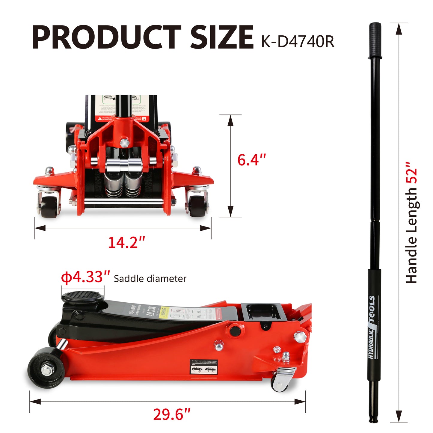 Floor Jack, 4 Ton Low Profile Floor Jack, Heavy-Duty Steel Racing Floor Jack with dual  Piston Quick Lift Pump, Floor Jack Lifting Range 4"-21"