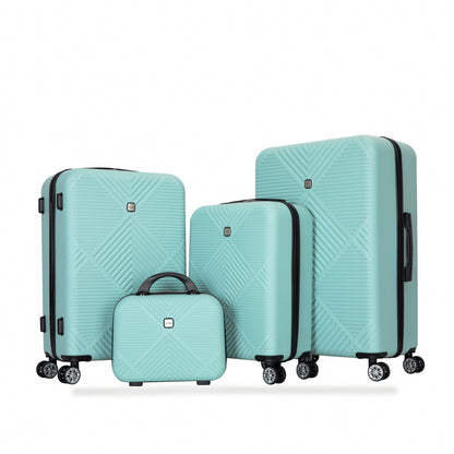 4-piece ABS lightweight suitcase, 14 inch makeup box, aircraft wheels (14/20/24/28) LIGHT BLUE