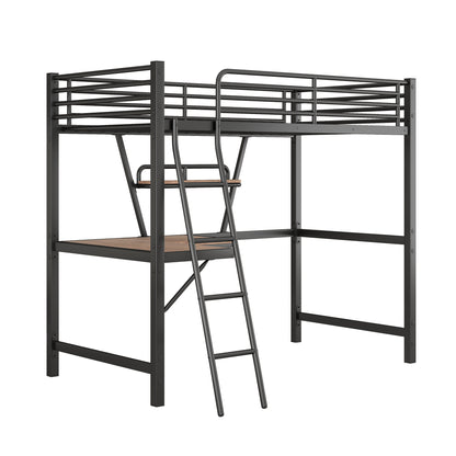 Twin Size Loft Metal&MDF Bed with Desk and Shelf, Black (Old SKU:SM001105AAB-1)