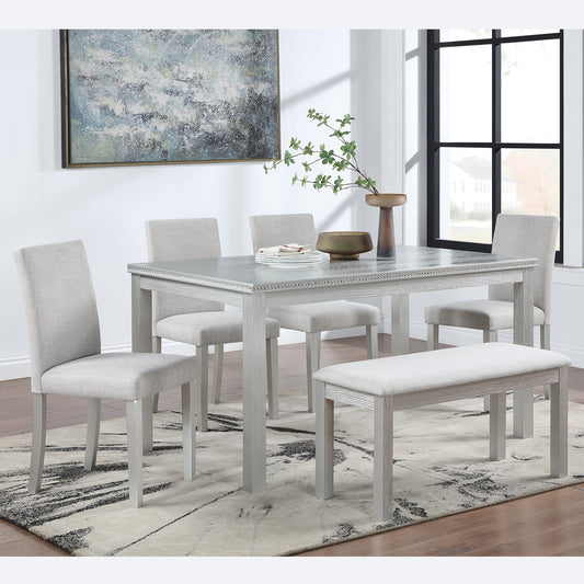 Wooden Dining Rectangular Table with Bench, Kitchen Table with Bench for Small Space, 6 Person Dining Table, Silver grey