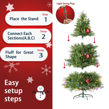 6.5ft Artificial Christmas Tree Prelit PE&PVC with Metal Stand,450 Bi-Colour LED Lights,1791 Branch Tips Green Everett Balsam Tree Easy Assembly for Indoor,Home 50 x 50 x 90 inches