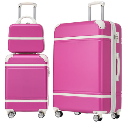 Hardshell Luggage Sets 3 Pieces 20"+28" Luggages and Cosmetic Case Spinner Suitcase with TSA Lock  Lightweight,Pink