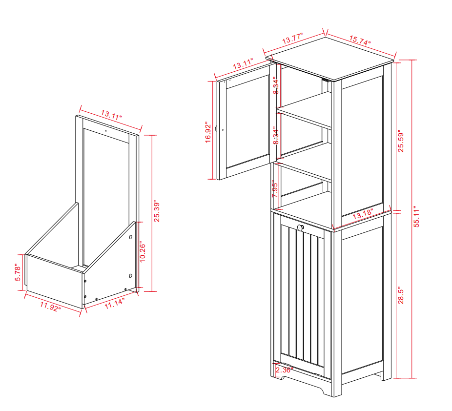 One-Compartment One-Door Tilt-Out Laundry Sorter Cabinet - White