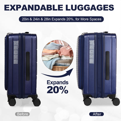 Luggage,with front opening,TSA approved lock,hardshell suitcase,Blue