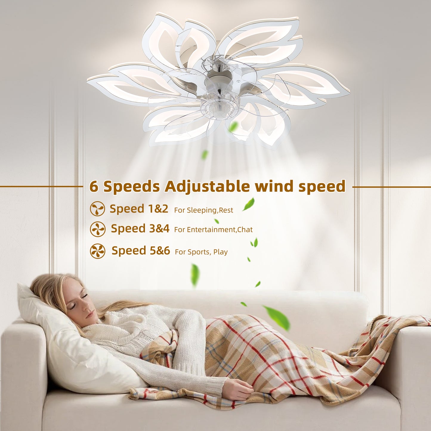 25.5In Ceiling Fan with Lights, Remote Control 3 Color Temperatures,6 Gear wind Speed Fan Light