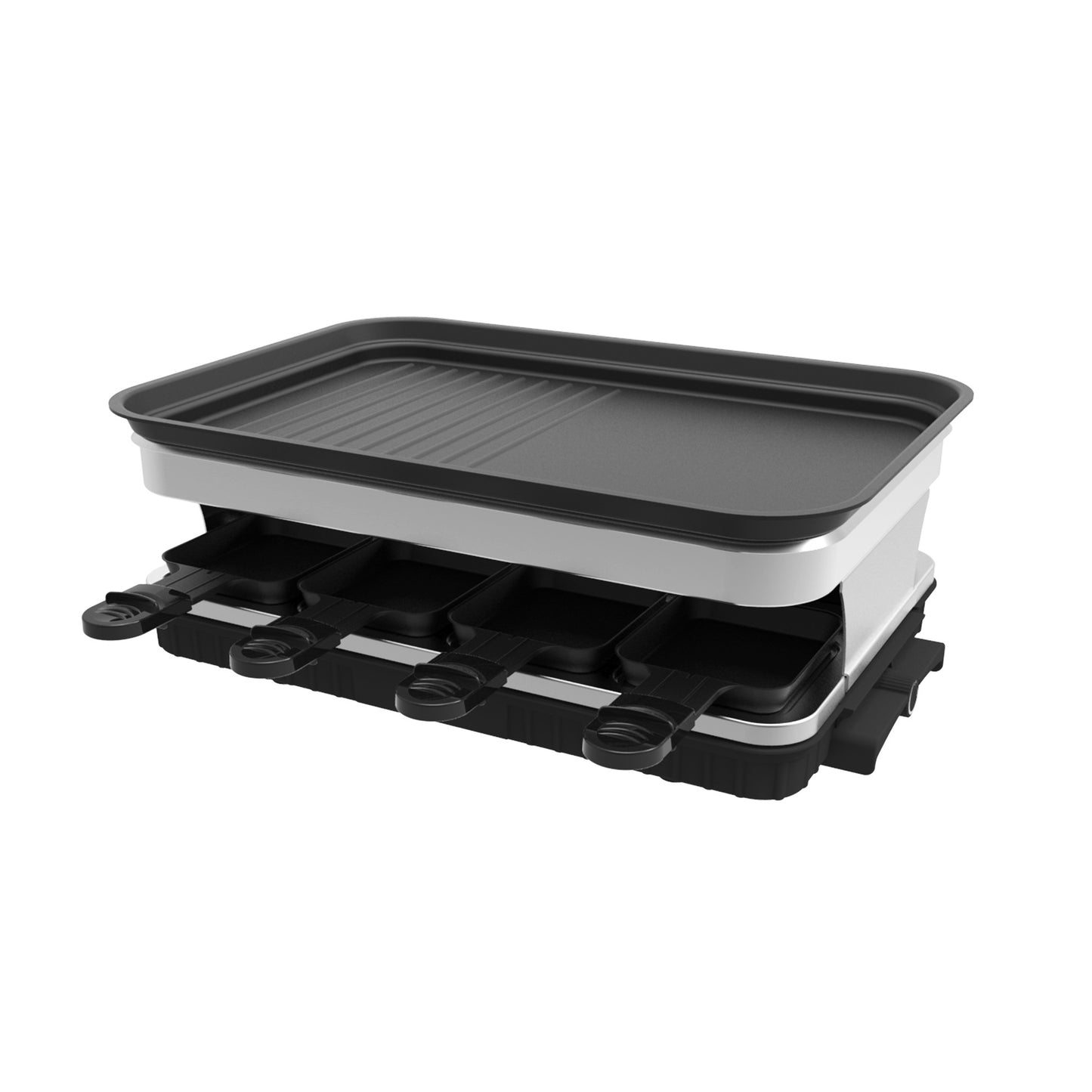 Raclette Grill 8 People Grill Plate Non-stick Coated, Raclette with 8 Mini Raclette Pans, Infinitely Adjustable Temperature, 1500W