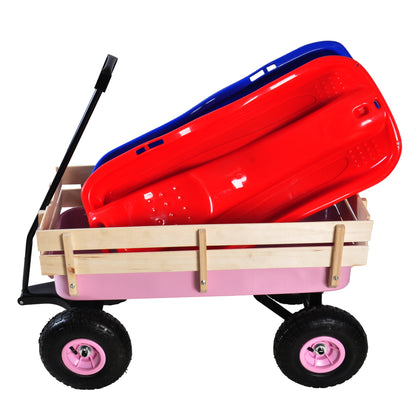 Outdoor Wagon All Terrain Pulling w/Wood Railing Air Tires Garden Cart