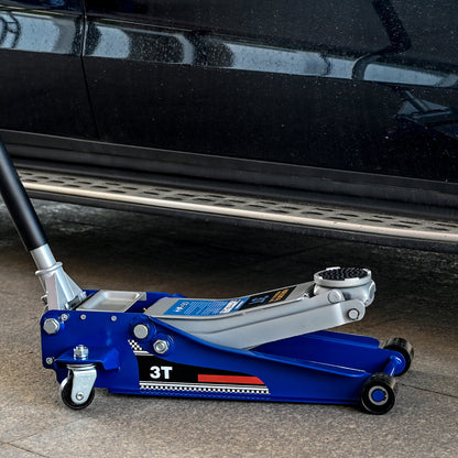 Low-Position Steel Vehicle Floor-mounted Hydraulic Jack with Dual-piston Quick-lift Pump, 3-Ton(6600 lb.) Capacity.