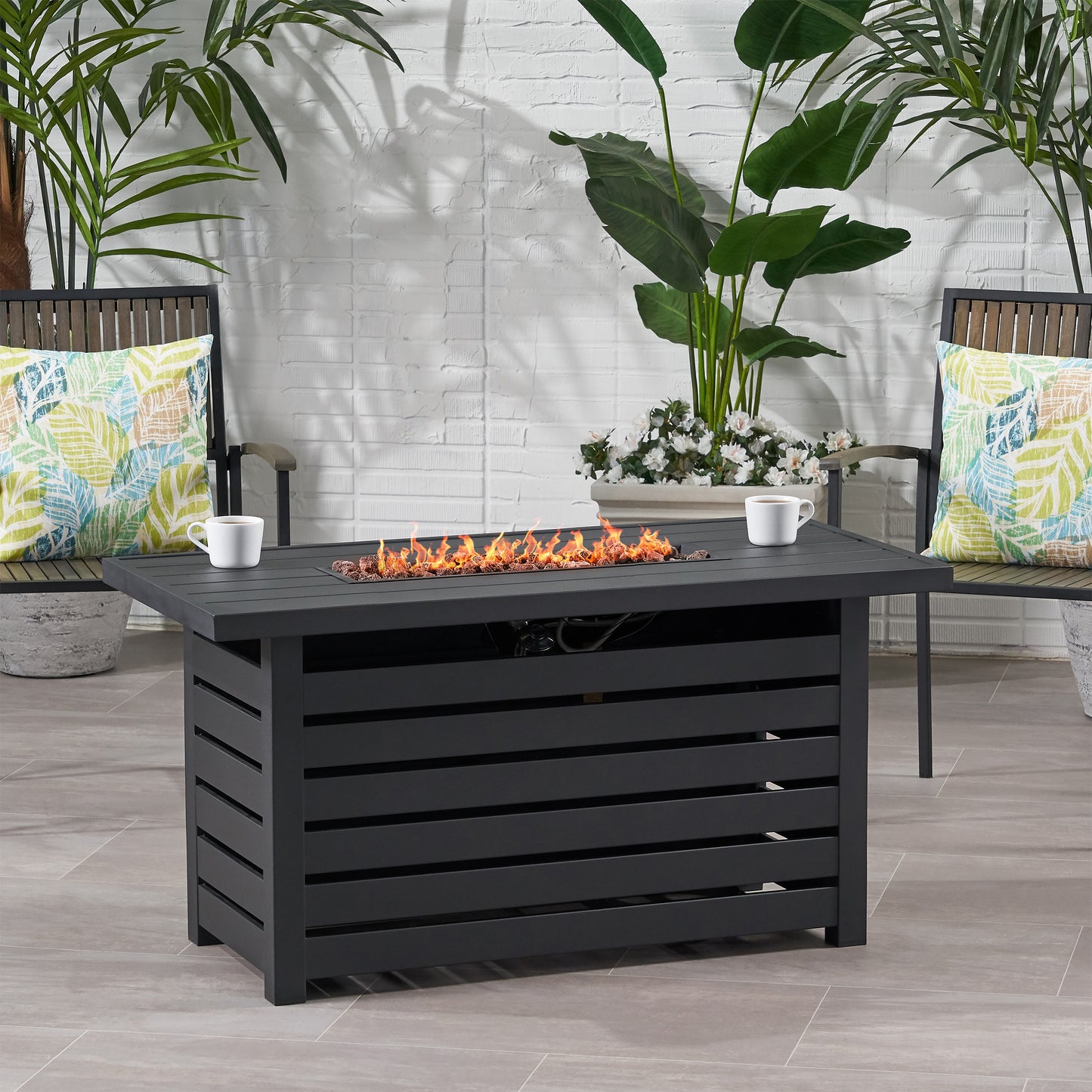 Rectangular Iron Fire Pit - 30,000BTU - Tank Cover Inside