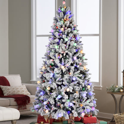 7.5FT PE+PVC  Floceked Christmas Tree with Easy Power & Memory Wire Technology, 400 Dual-Color LEDs With 10 Function, G45 Bulbs, and 1523 Tips , Innovative Holiday Experience!