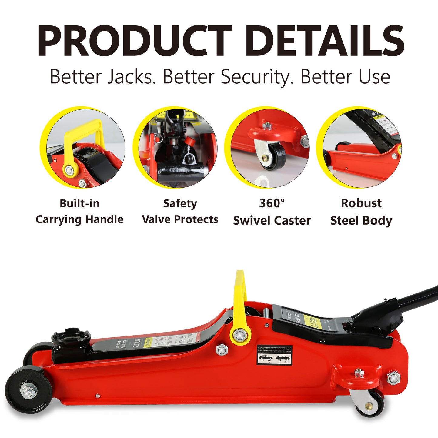 Floor Jack, 2 Ton Low Profile Floor Jack, Heav yDuty Steel Racing Floor Jack with Single Piston QuickLift Pump, Floor Jack Lifting Range 3.3"-15.2"