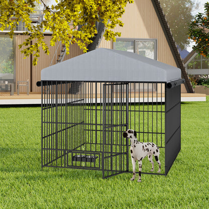 Large Dog Kennel Outdoor Pet Pens Dogs Run Enclosure Animal Hutch Metal Coop Fence with Roof Cover(6.6'L x 6.6'W x 6.4'H)