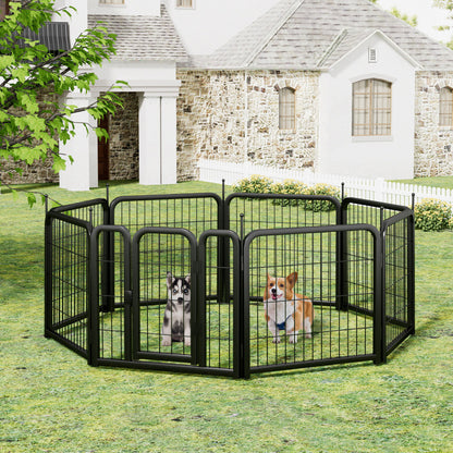 Dog Playpen Outdoor, 8 Panel Dog Fence 24" Pet Pen for Small Dogs Pet Exercise Pen for Puppy/Rabbit/Small Animals Portable Playpen for RV Camping Garden Yard, Indoor. Black, 22.2'' W x 23.6'' H.