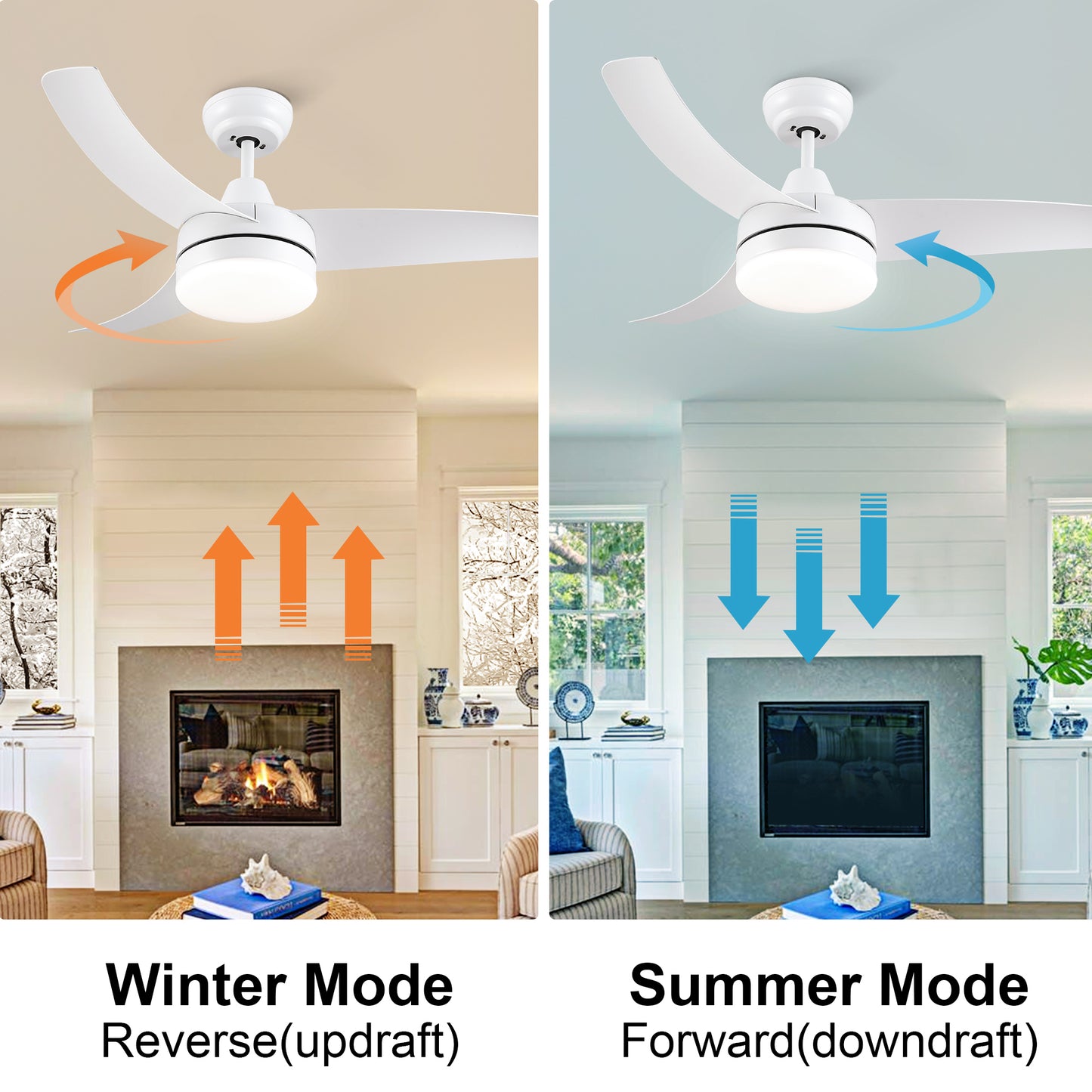 42 inch indoor white ceiling fan with LED light