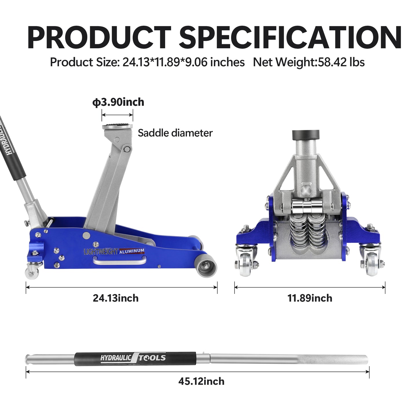 Hydraulic Low Profile Aluminum and Steel Racing Floor Jack with Dual Piston Quick Lift Pump, 2.5 Ton (5,000 lb) Capacity