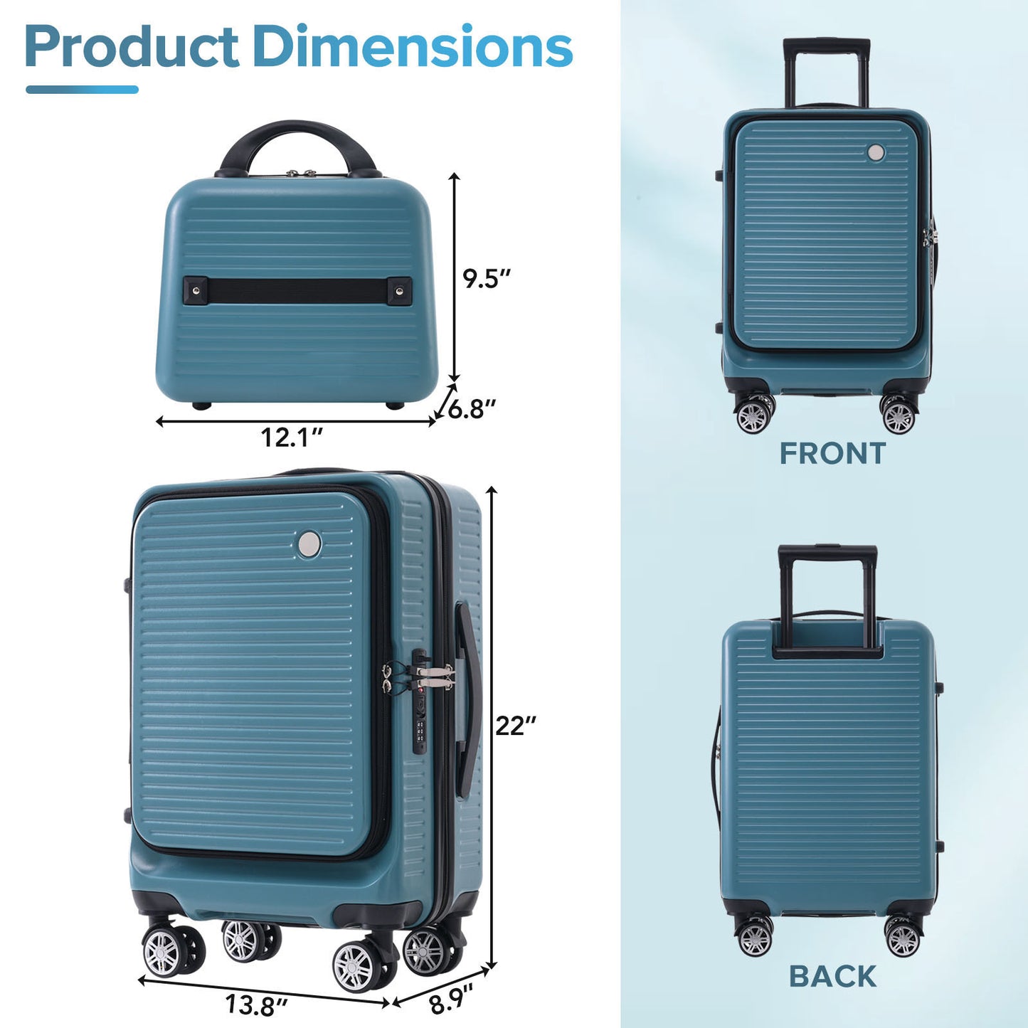 Carry-on Luggage 20 Inch Front Open Luggage Lightweight Suitcase with Front Pocket and USB Port, 1 Portable Carrying Case