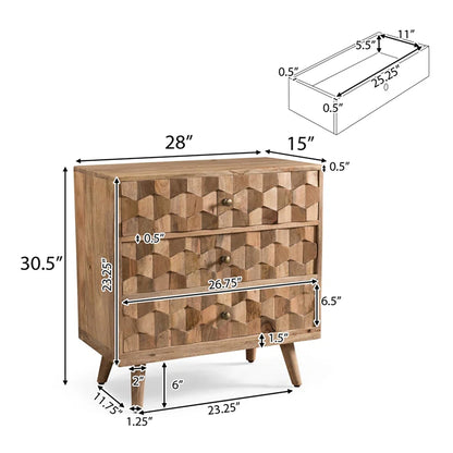 Mid-Century Modern Mango Wood 3 Drawer Chest