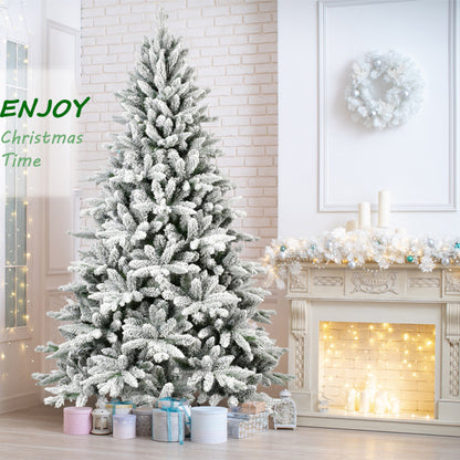 7FT PE & PVC Flocked Artificial Christmas Tree ,With 1514 branch tips and metal stand,Foldable Fake Tree with Realistic Snowy Foliage for Home Decoration