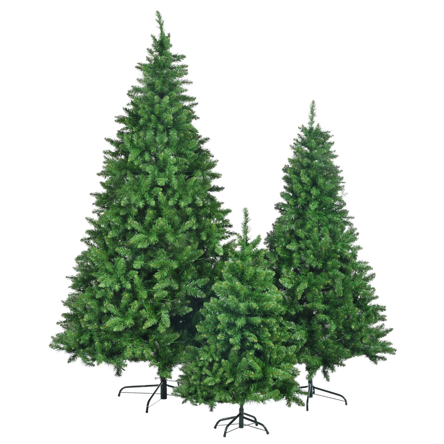 8FT, 6FT, 4FT Pre-Lit Green Pine Artificial Christmas Tree, Set of 3 Hinged Xmas Trees with 820 Warm-Yellow LED Lights and 2539 Branch Tips, Holiday Decoration for Home,Office and Party