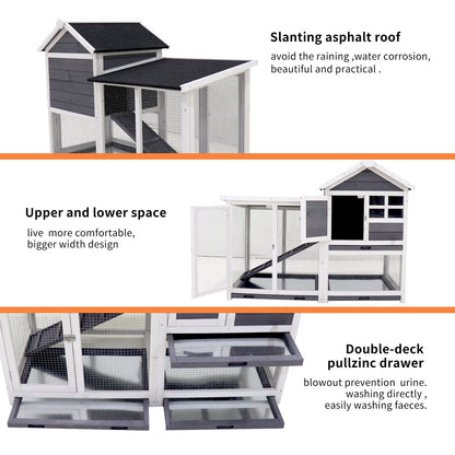 Rabbit Hutch Outdoor Rabbit Cage Indoor on Wheels Bunny cage with Deep No Leak Pull Out Tray,Upgrade Version (Gray)