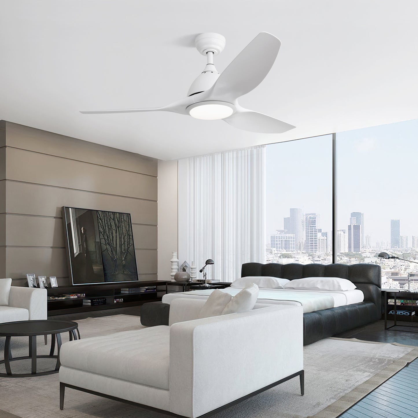 52 Inch Modern Ceiling Fan with 22W LED Light, 3 ABS Fan Blades DC Motor White Ceiling Fan for Indoor