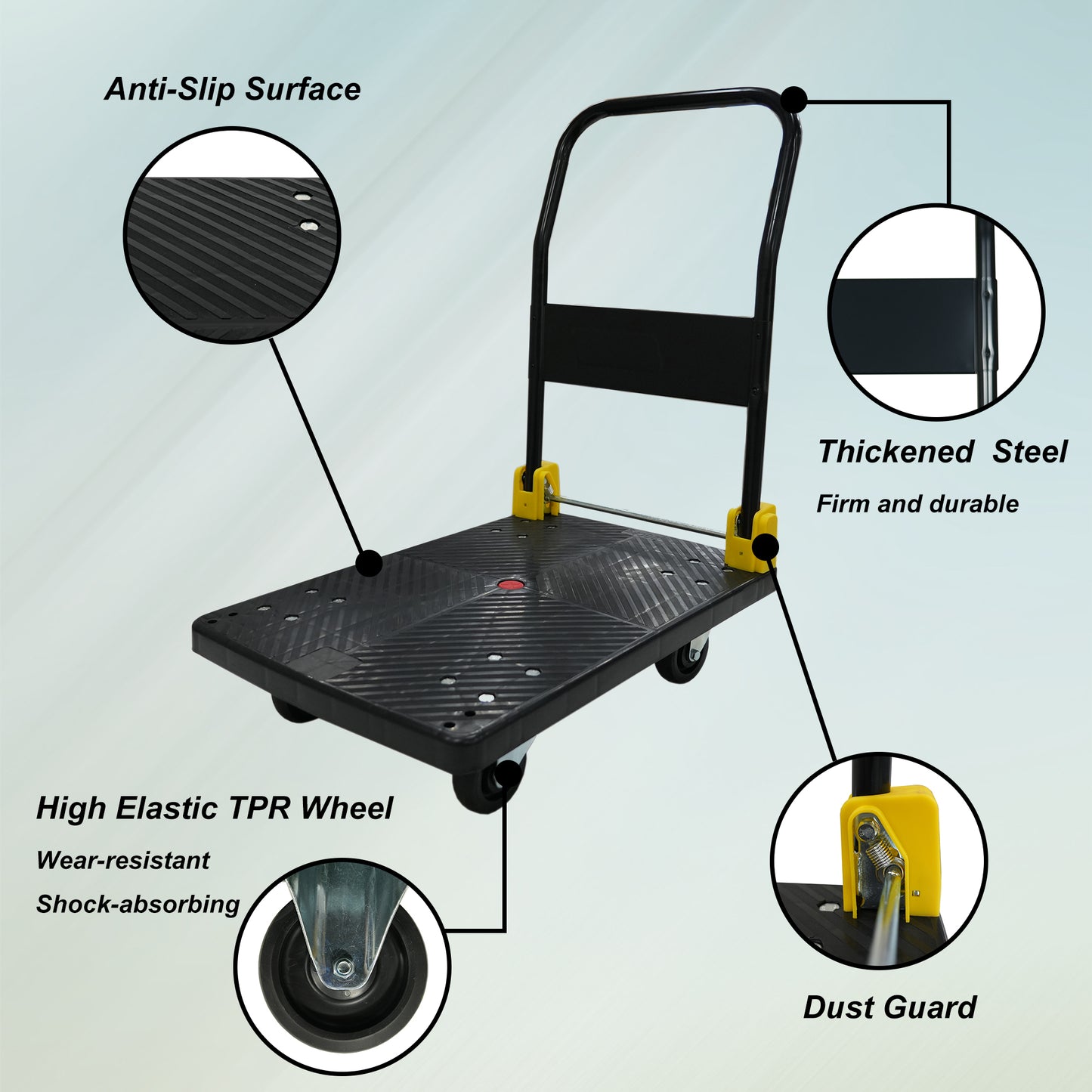 Foldable Platform Push Hand Truck Cart, 440 lbs. Weight Capacity, 2 Swivel Brake Wheels