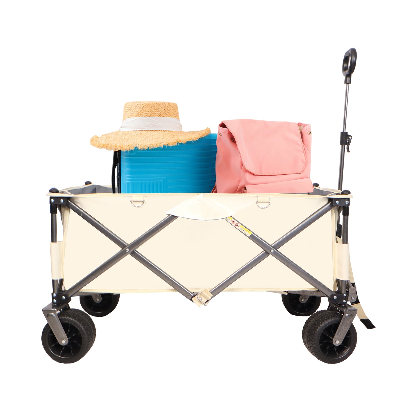 Folding Wagon, Heavy Duty Utility Beach Wagon Cart for Sand with Big Wheels, Adjustable Handle&Drink Holders for Shopping, Camping,Garden and Outdoor