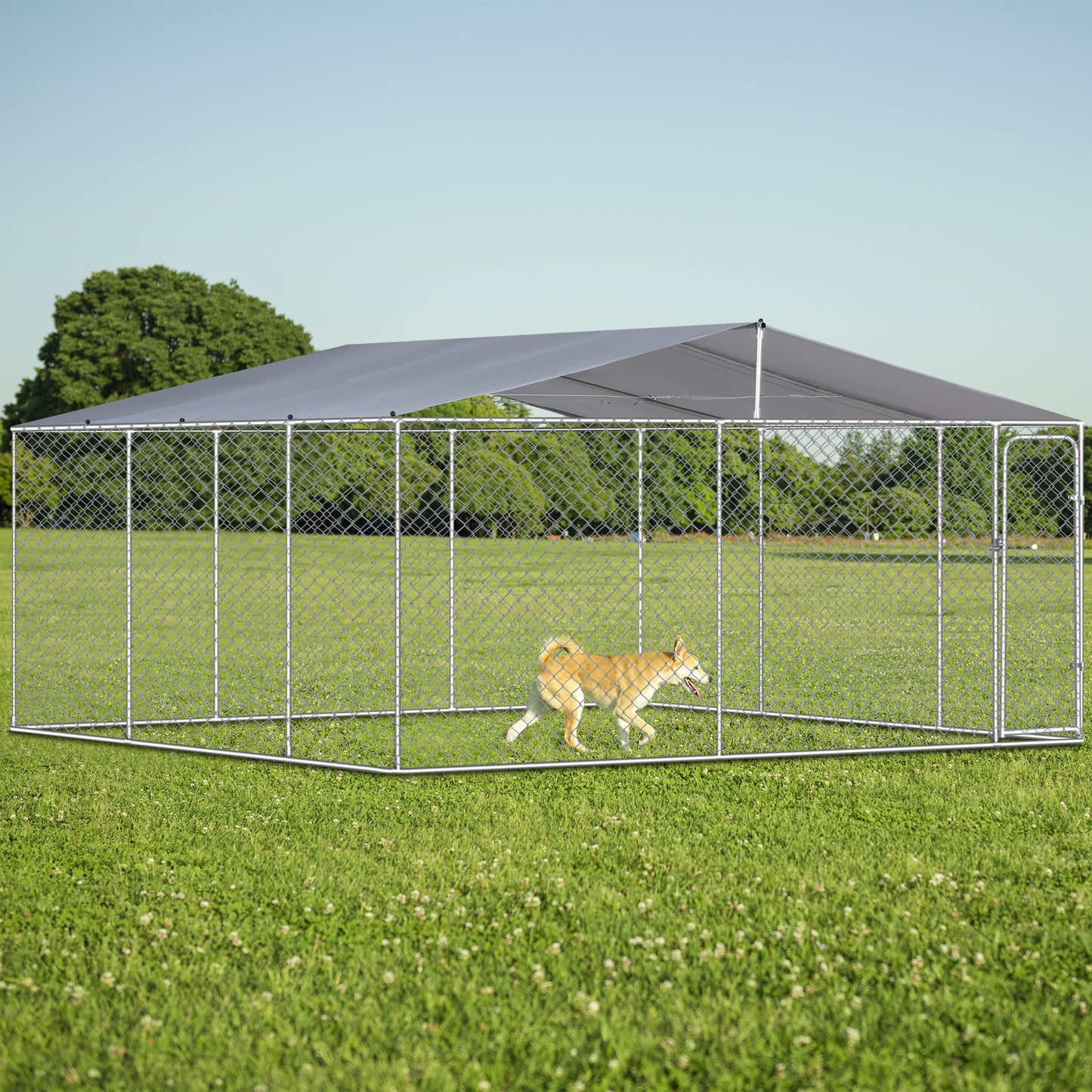 Dog Kennel Outdoor with Waterproof Canopy 181" * 181" *71.65"