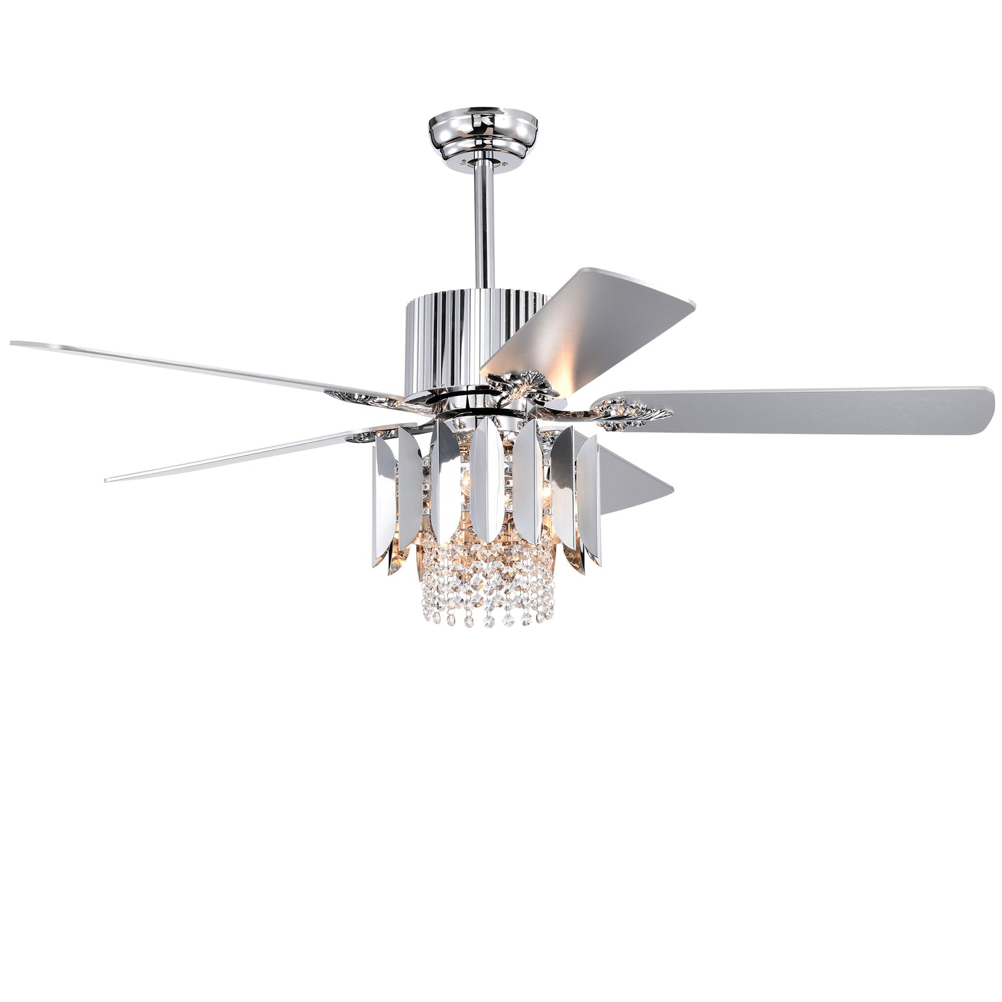 Crystal Ceiling Fan Reversible Blades 3 Wind Speeds Remote Control for Bedroom Living Dining Room --Chrome