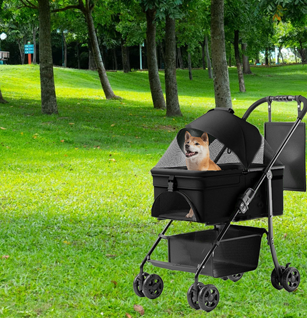 2 in 1 Folding Dog Stroller, Pet Folding Stroller, 4 Wheels Dog/Cat Puppy Stroller w/Removable Travel Carrier for Small/Medium Pet, Waterproof Pad, Car Seat, Sun Shade,Thanksgiving,Black Friday