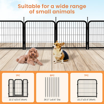 Dog Playpen Outdoor, 8 Panel Dog Fence 24" Pet Pen for Small Dogs Pet Exercise Pen for Puppy/Rabbit/Small Animals Portable Playpen for RV Camping Garden Yard, Indoor. Black, 22.2'' W x 23.6'' H.