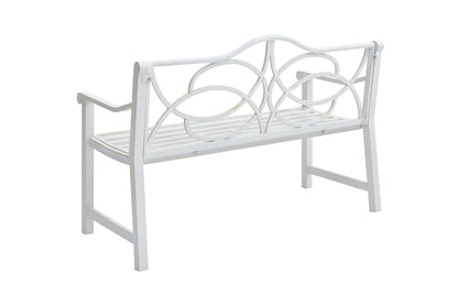 Outdoor Garden Patio Bench,Iron Metal Steel Frame Park Bench with Backrest and Armrest, Slatted Seat for Park, Yard & Porch, Balcony, Accommodates 2-3 People,White