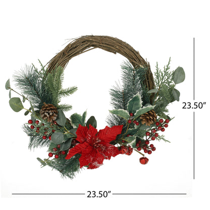 23.5" POINSETTIA/BERRY/EUCALYPTUS HALF WREATH