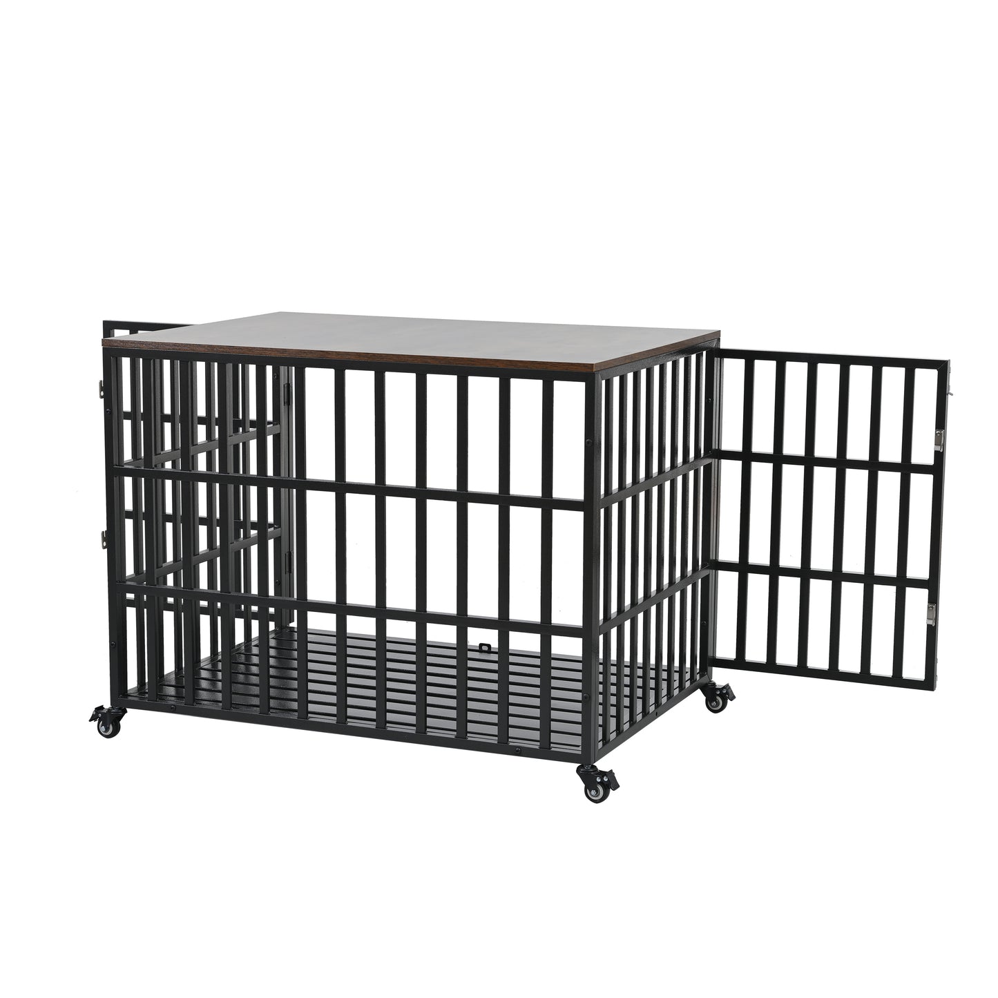 42" Heavy Duty Dog Crate for Large Medium Dogs, Furniture Style cage with 4 Lockable Wheels and 2 Locks, Decorative Pet House Wooden Cage Kennel Furniture Indoor