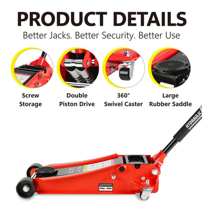 Floor Jack, 4 Ton Low Profile Floor Jack, Heavy-Duty Steel Racing Floor Jack with dual  Piston Quick Lift Pump, Floor Jack Lifting Range 4"-21"