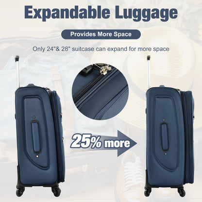 Softside Luggage Expandable 3 Piece Set Suitcase with Duffel Bag Upright Spinner Softshell Lightweight Luggage Travel Set