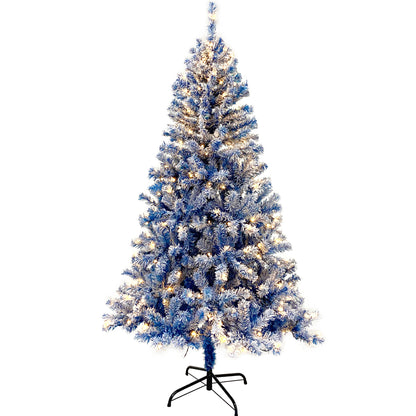 6FT Pre-Lit Hinged Artificial Fir ChristmasTree, Xmas Tree Snow Flocked Artificial Holiday Christmas Tree w/750 Branch Tips X-mas